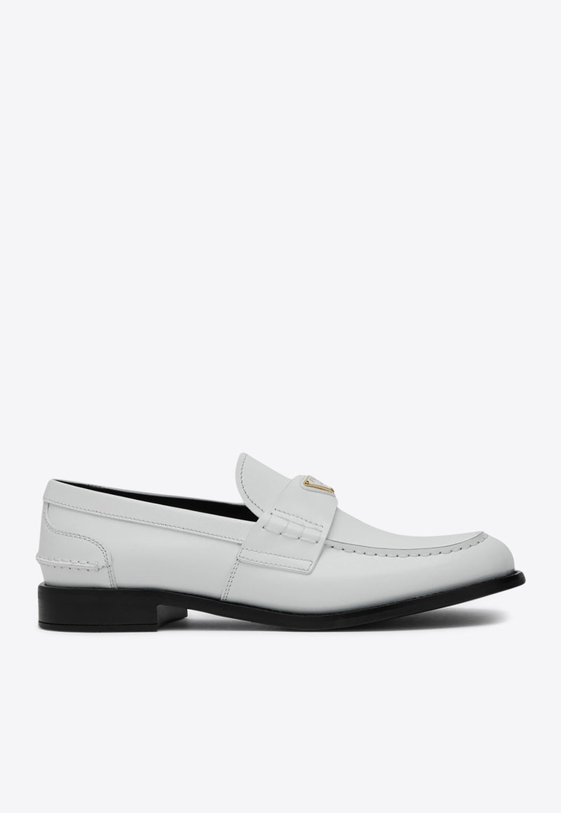 Prada Triangle Logo Brushed Leather Loafers White 1D813NA020055/Q_PRADA-F0009