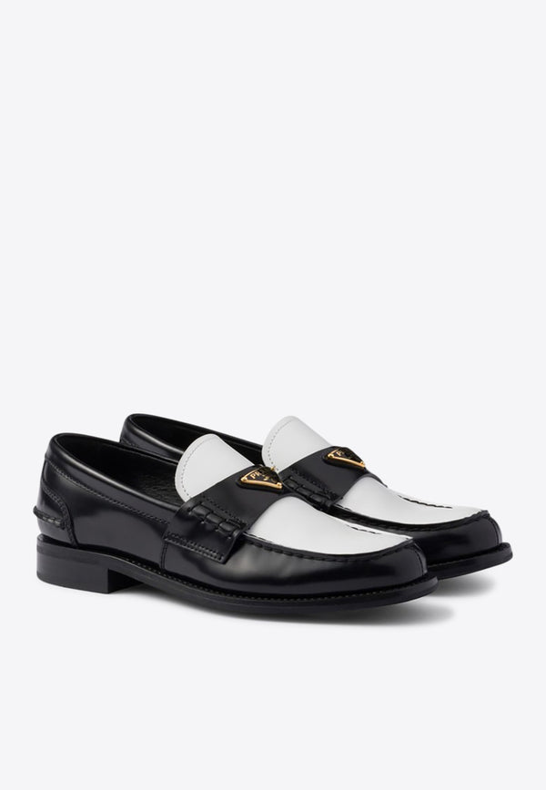 Prada Two-Tone Brushed Leather Loafers Black 1D813NA020AZ3/Q_PRADA-F0967