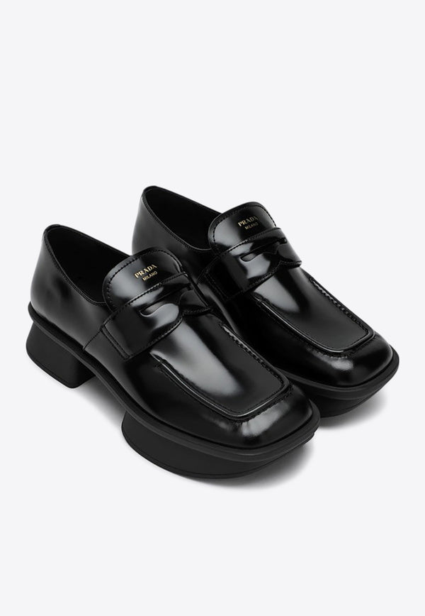 Prada Brushed Leather Squared-Toe Loafers Black 1D985N040055/Q_PRADA-F0002