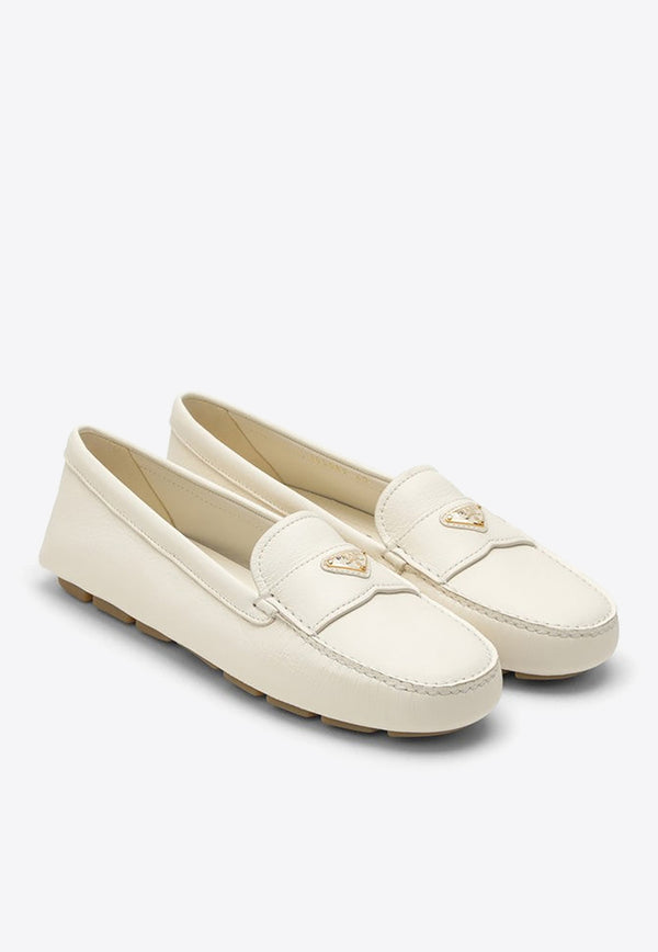 Prada Triangle Logo Leather Loafers Ivory 1DD082005ATG/O_PRADA-F0304