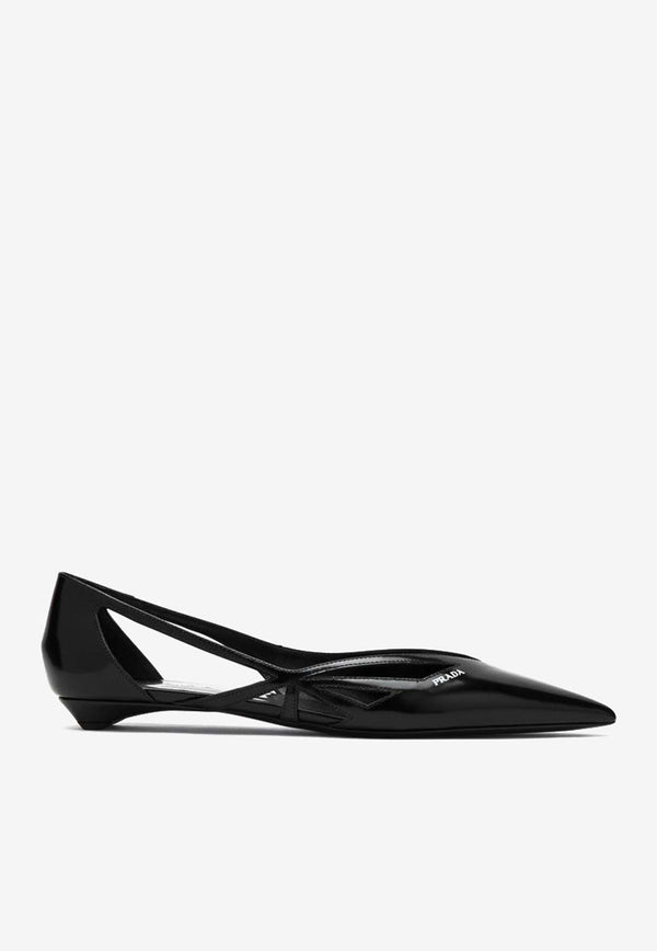 Prada Cut-Out Leather Pointed-Toe Flats Black 1F732ND015055/P_PRADA-F0002