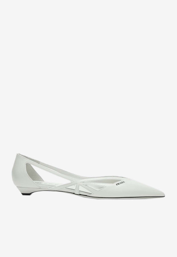 Prada Cut-Out Leather Pointed-Toe Flats White 1F732ND015055/P_PRADA-F0009