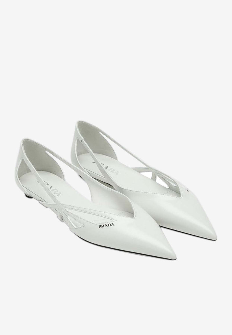 Prada Cut-Out Leather Pointed-Toe Flats White 1F732ND015055/P_PRADA-F0009