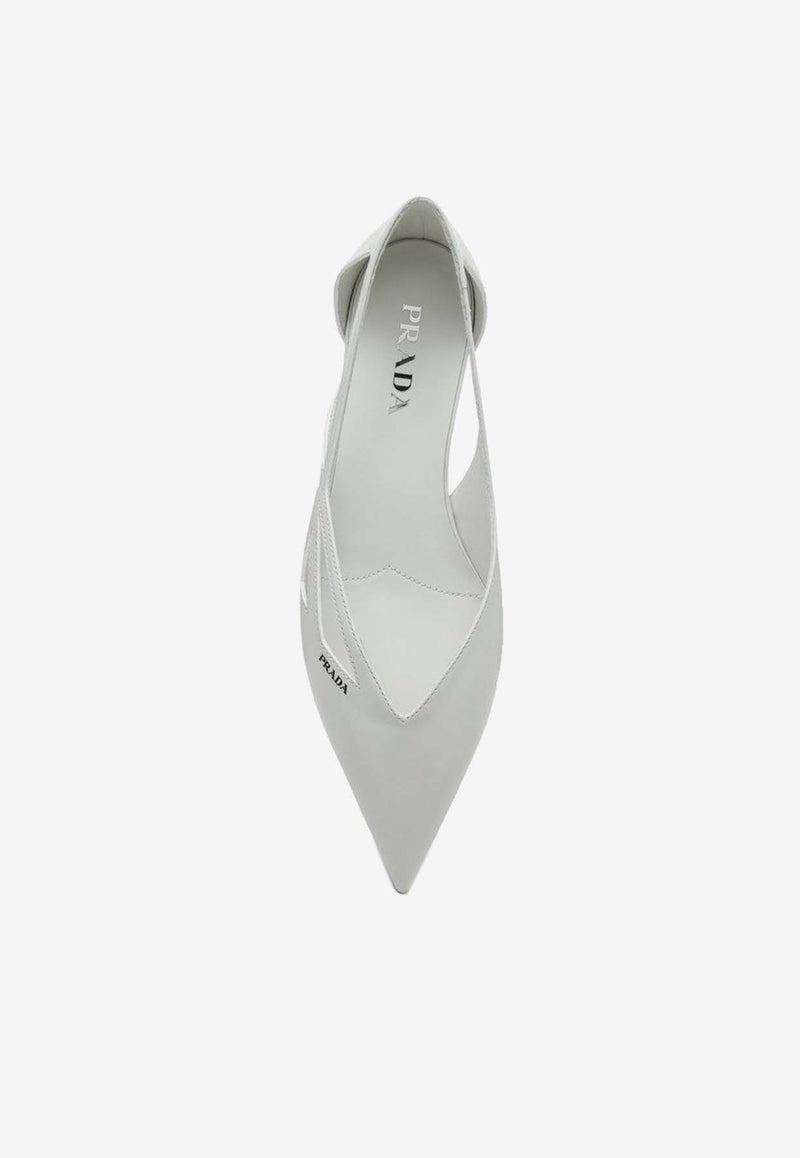 Prada Cut-Out Leather Pointed-Toe Flats White 1F732ND015055/P_PRADA-F0009