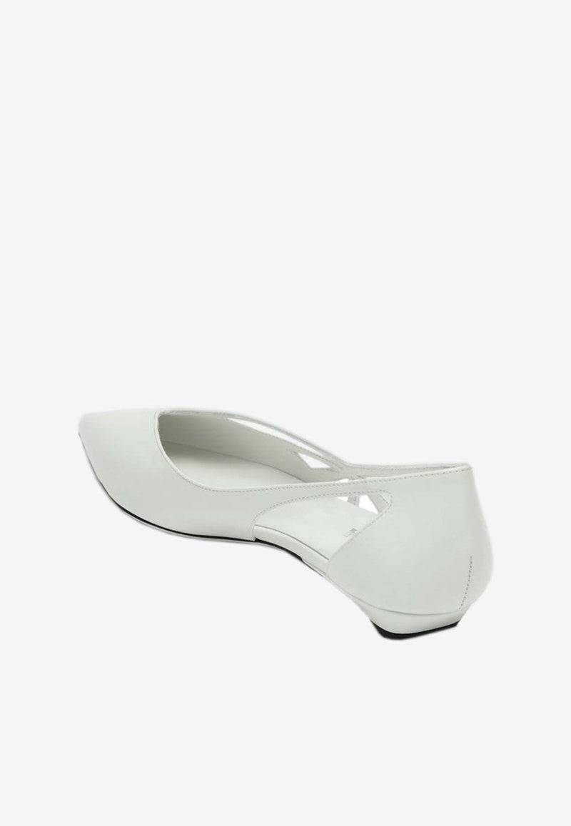 Prada Cut-Out Leather Pointed-Toe Flats White 1F732ND015055/P_PRADA-F0009