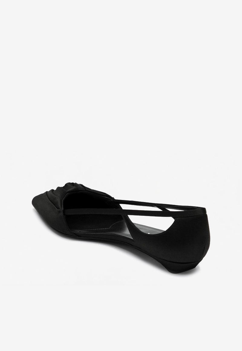 Prada Satin Cut-Out Pointed-Toe Flats Black 1F734N015049/P_PRADA-F0002