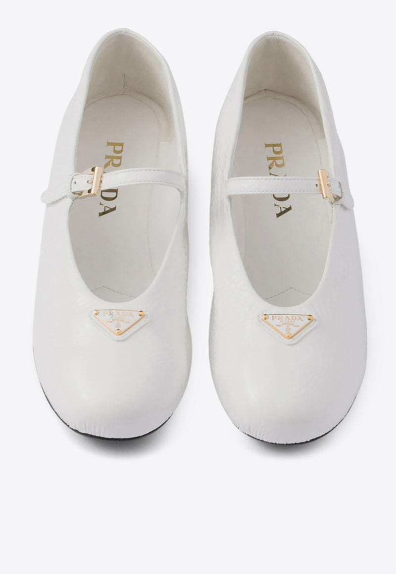 Prada Triangle Logo Patent Leather Ballet Flats White 1F793N005H27/Q_PRADA-F0009