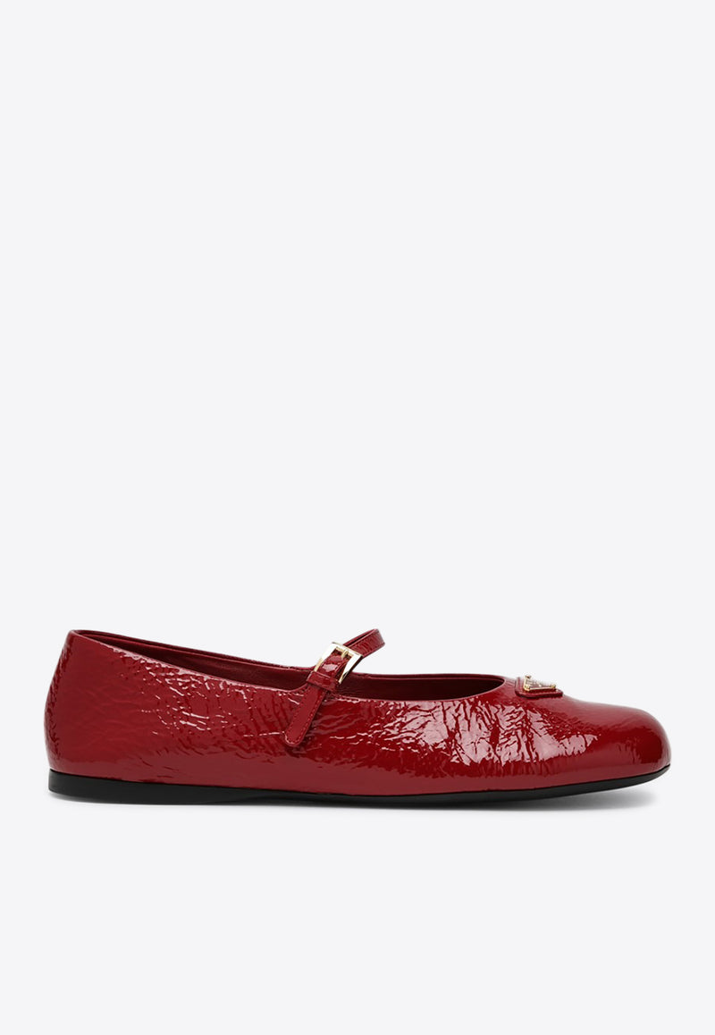 Prada Triangle Logo Patent Leather Ballet Flats Burgundy 1F793N005H27/Q_PRADA-F0E06