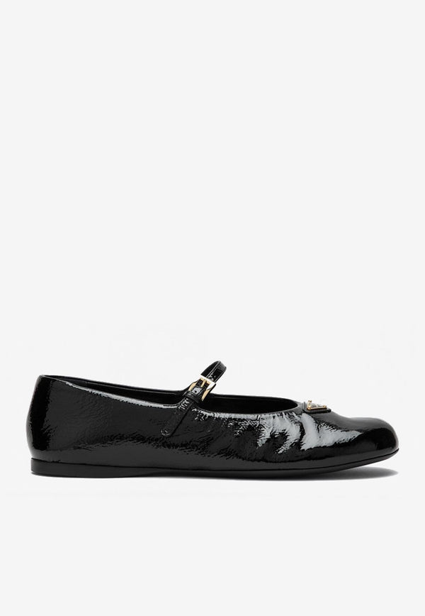 Prada Triangle Logo Patent Leather Ballet Flats Black 1F793N005H27/Q_PRADA-F0002