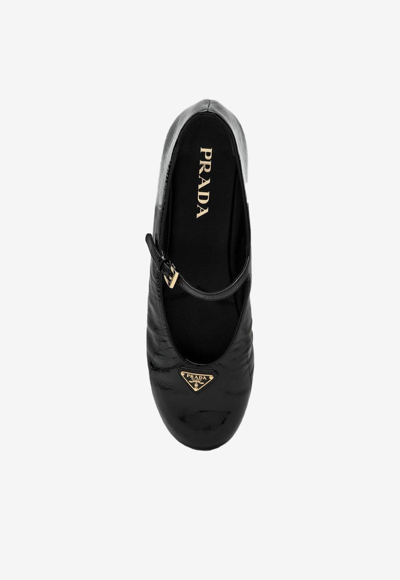 Prada Triangle Logo Patent Leather Ballet Flats Black 1F793N005H27/Q_PRADA-F0002