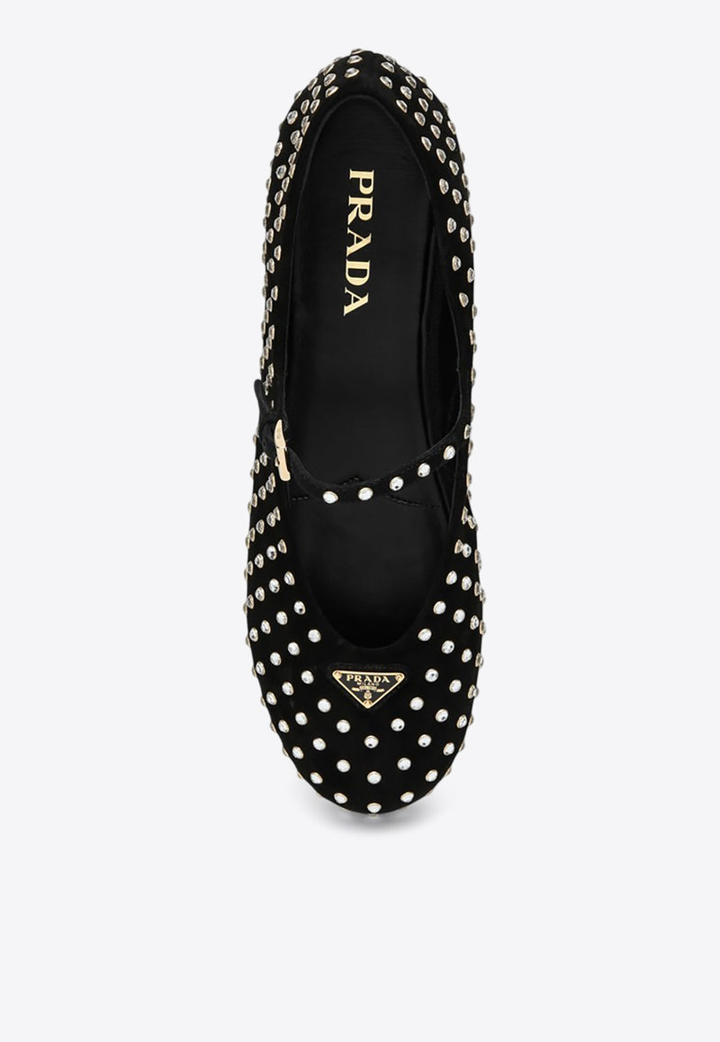 Prada Studded Suede Ballet Flats Black 1F796N005QRG/Q_PRADA-F0002