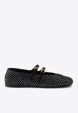 Prada Triangle Logo Studded Velvet Ballet Flats Black 1F797N0053L53/Q_PRADA-F0T7O