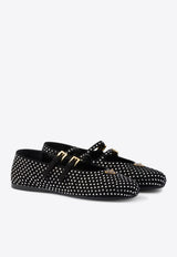 Prada Triangle Logo Studded Velvet Ballet Flats Black 1F797N0053L53/Q_PRADA-F0T7O