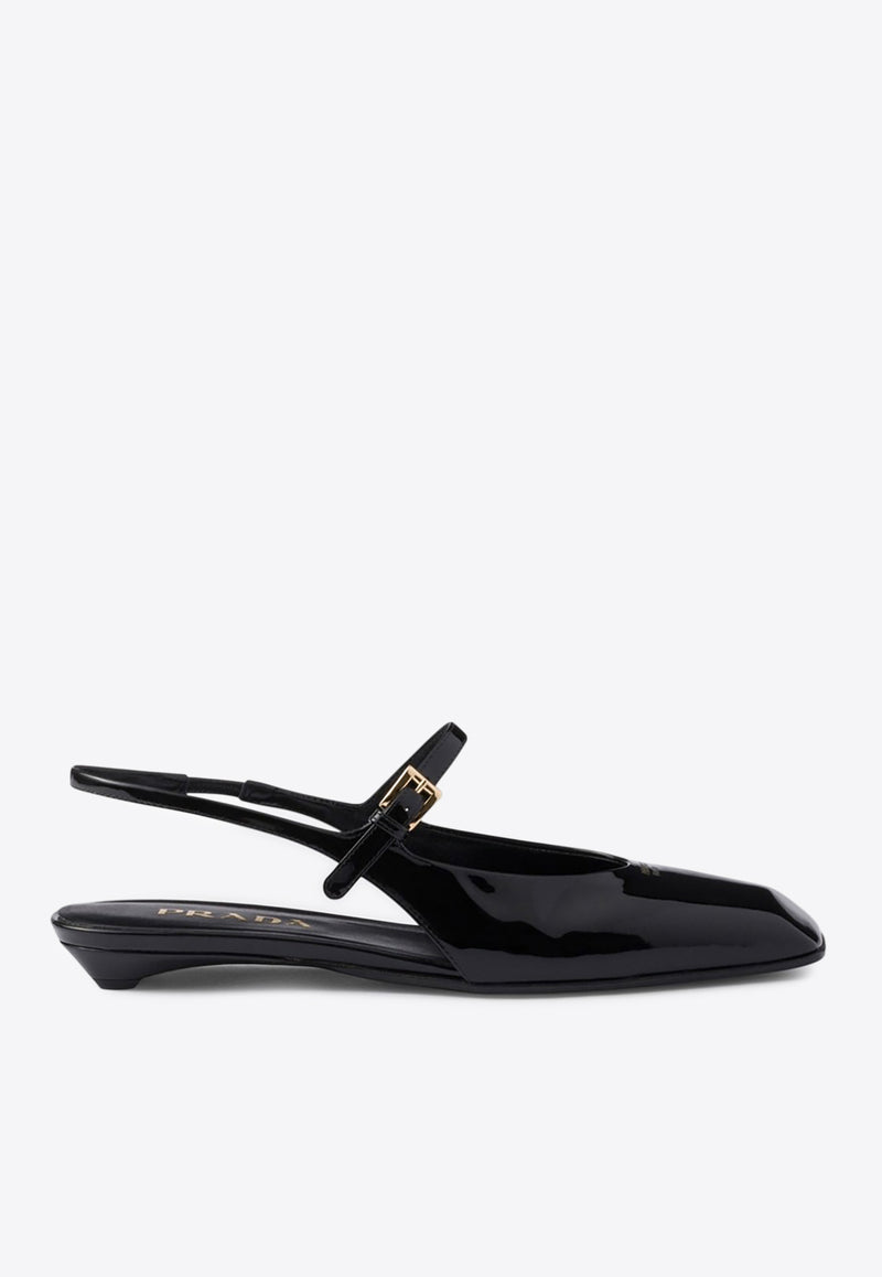 Prada Patent Leather Slingback Flats Black 1F828N015069/Q_PRADA-F0002