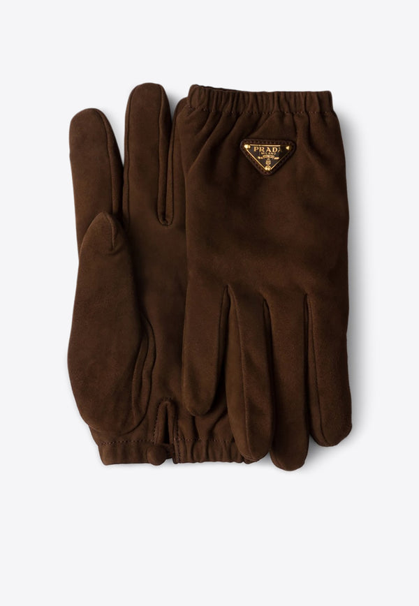 Prada Triangle Logo Suede Gloves Brown 1GG182008/Q_PRADA-F0324