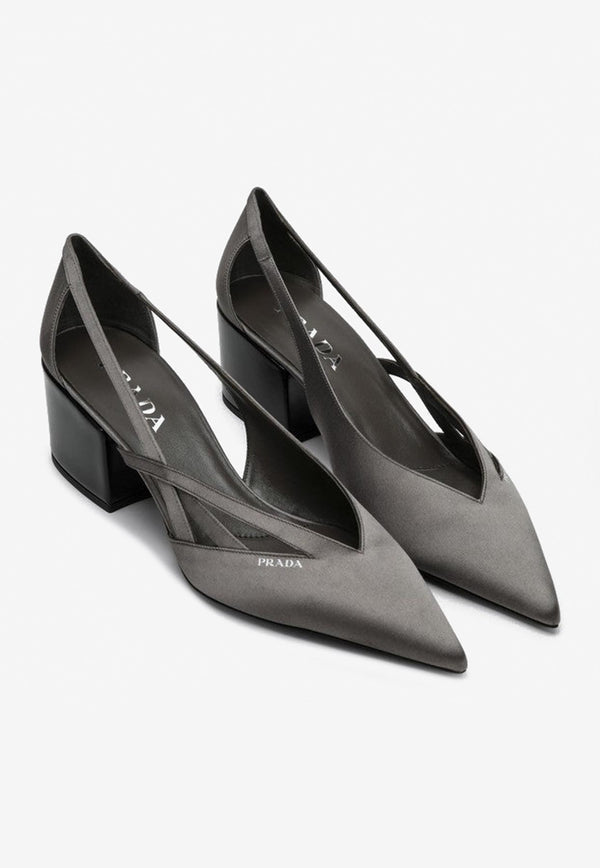 Prada 55 Cut-Out Satin Pumps Gray 1I741NB055049/P_PRADA-F0480