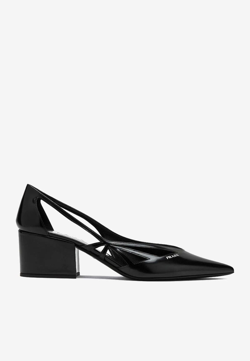 Prada 55 Cut-Out Pointed Leather Pumps Black 1I741NDB55055/P_PRADA-F0002