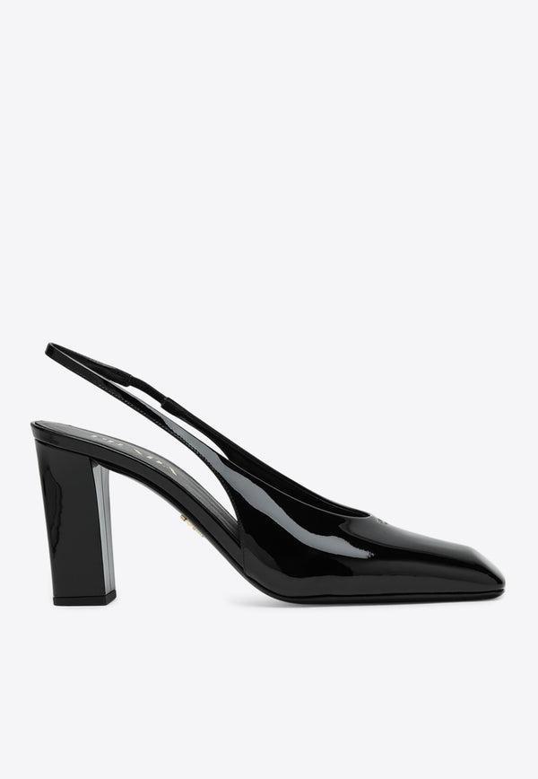 Prada 85 Patent Leather Slingback Pumps Black 1I838N085069/Q_PRADA-F0002