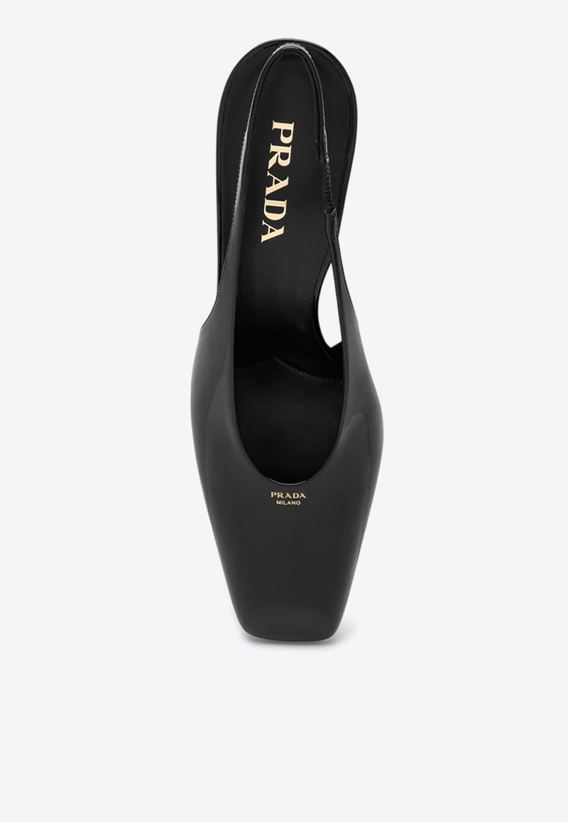 Prada 85 Patent Leather Slingback Pumps Black 1I838N085069/Q_PRADA-F0002