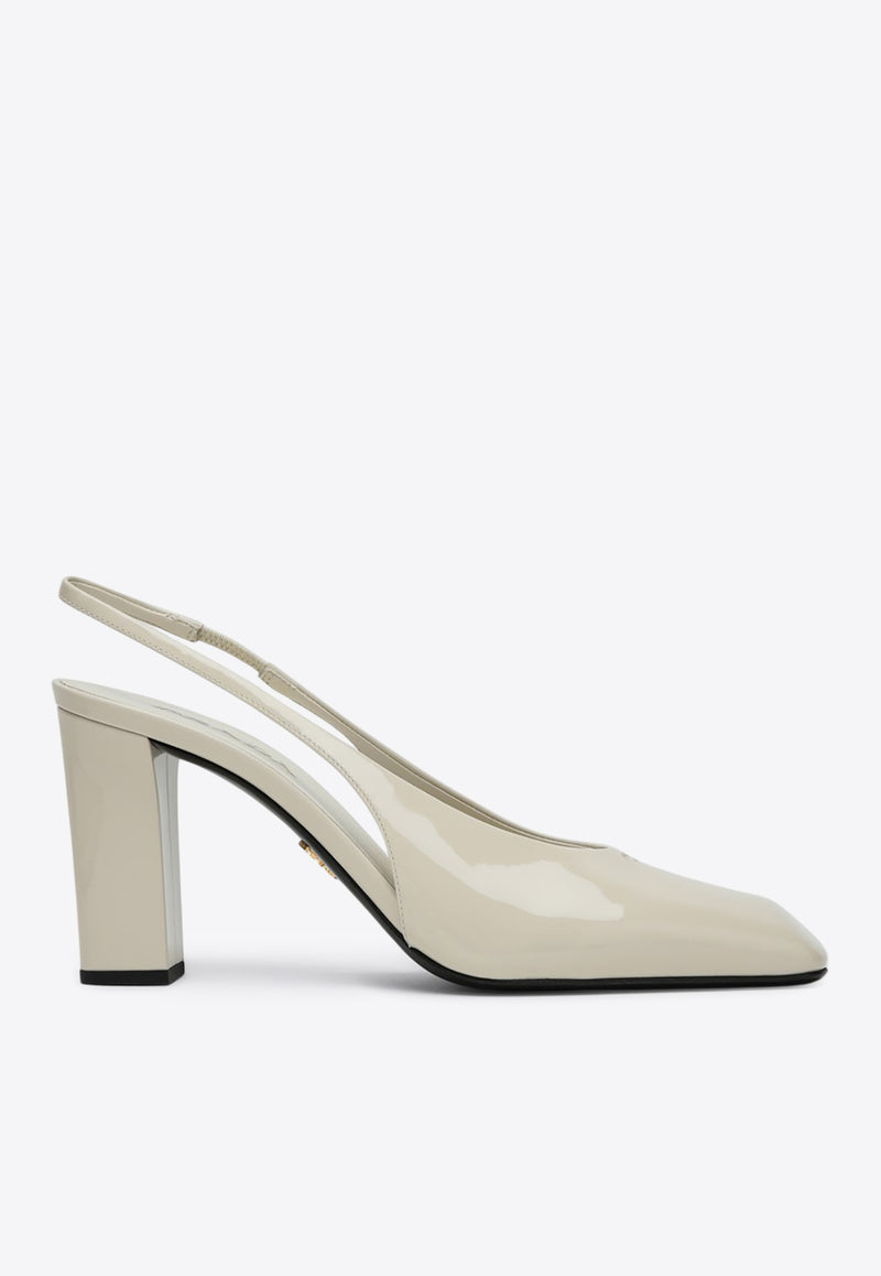 Prada 85 Patent Leather Slingback Pumps Ivory 1I838N085069/Q_PRADA-F0304