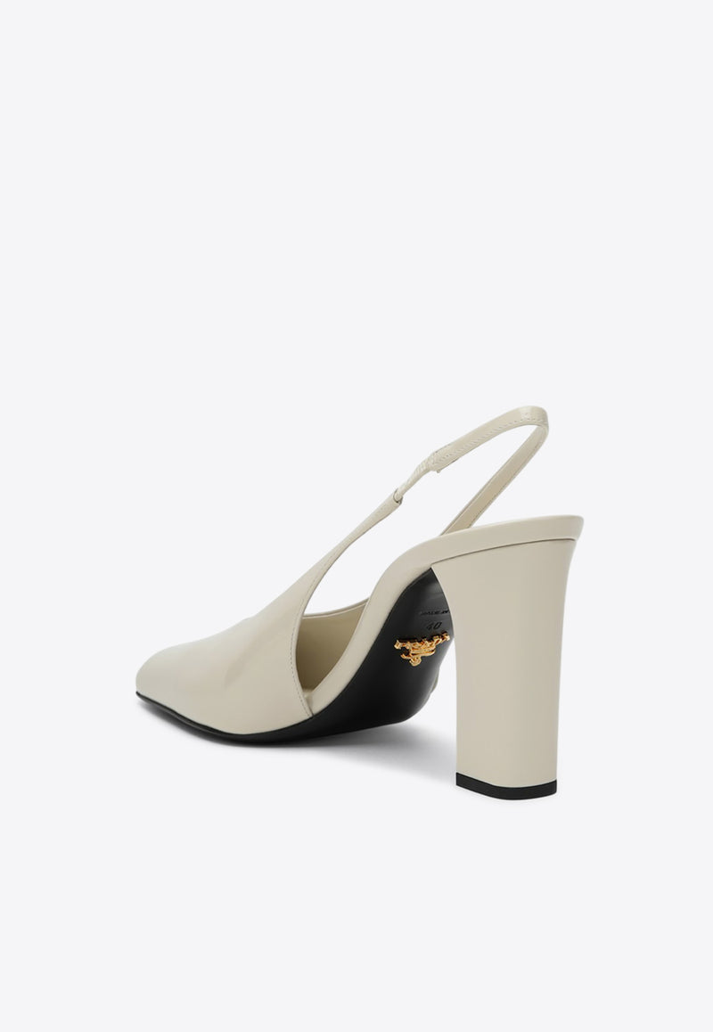 Prada 85 Patent Leather Slingback Pumps Ivory 1I838N085069/Q_PRADA-F0304