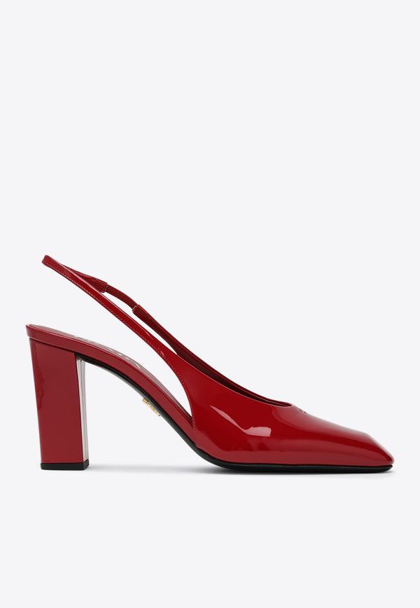 Prada 85 Patent Leather Slingback Pumps Burgundy 1I838N085069/Q_PRADA-F0E06