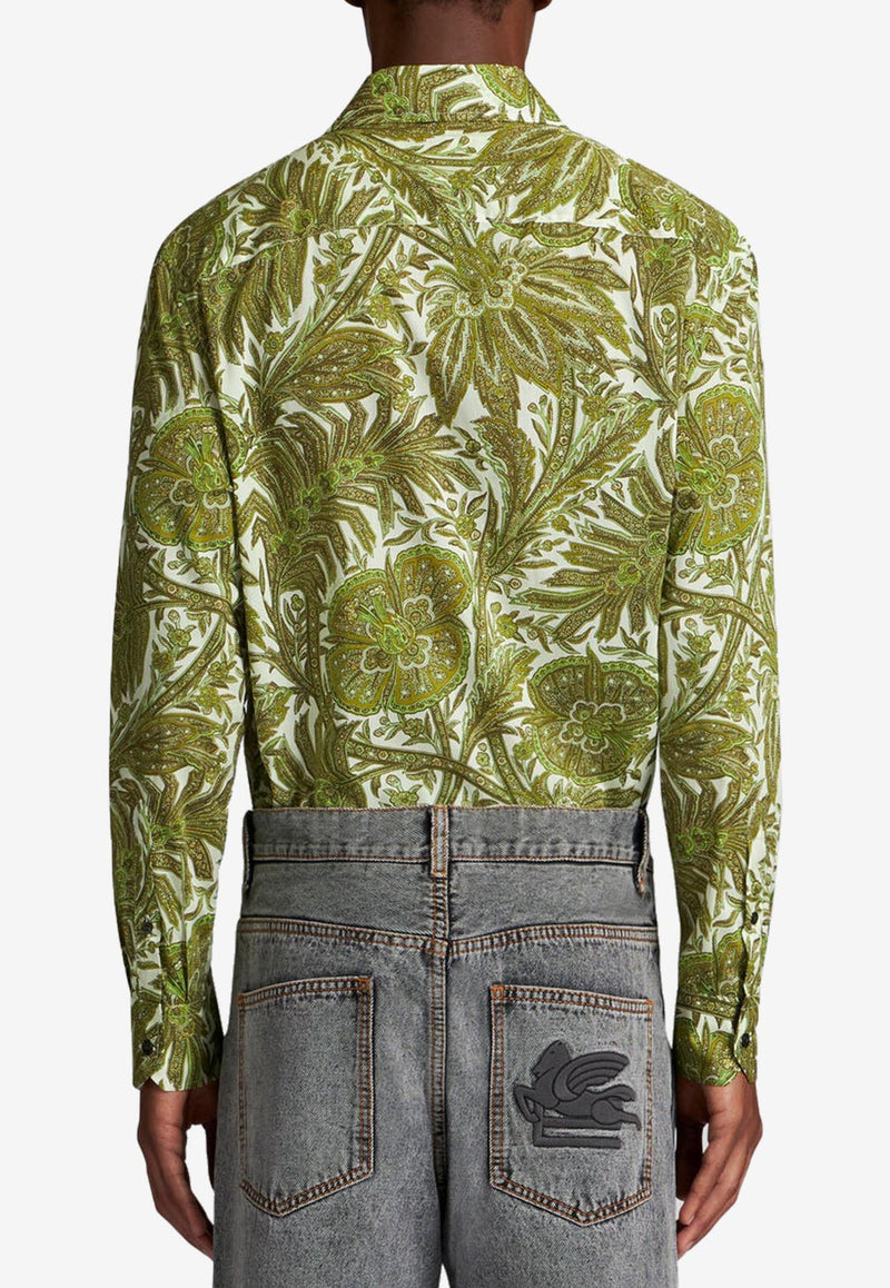 Etro Floral Print Shirt 1K870-5781 0501 Green