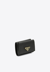 Prada Small Logo Plaque Saffiano Wallet Black 1MH042QHH/P_PRADA-F0002