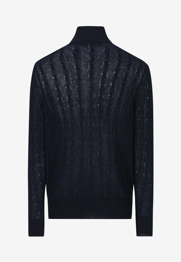 Etro Logo Embroidered Turtleneck Cashmere Sweater Blue 1N977-9680 0200