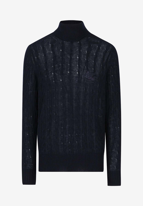 Etro Logo Embroidered Turtleneck Cashmere Sweater Blue 1N977-9680 0200