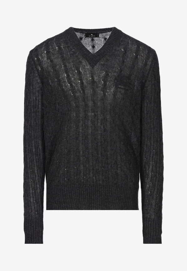 Etro Logo Embroidered V-neck Cashmere Sweater Black 1N992-9680 0002