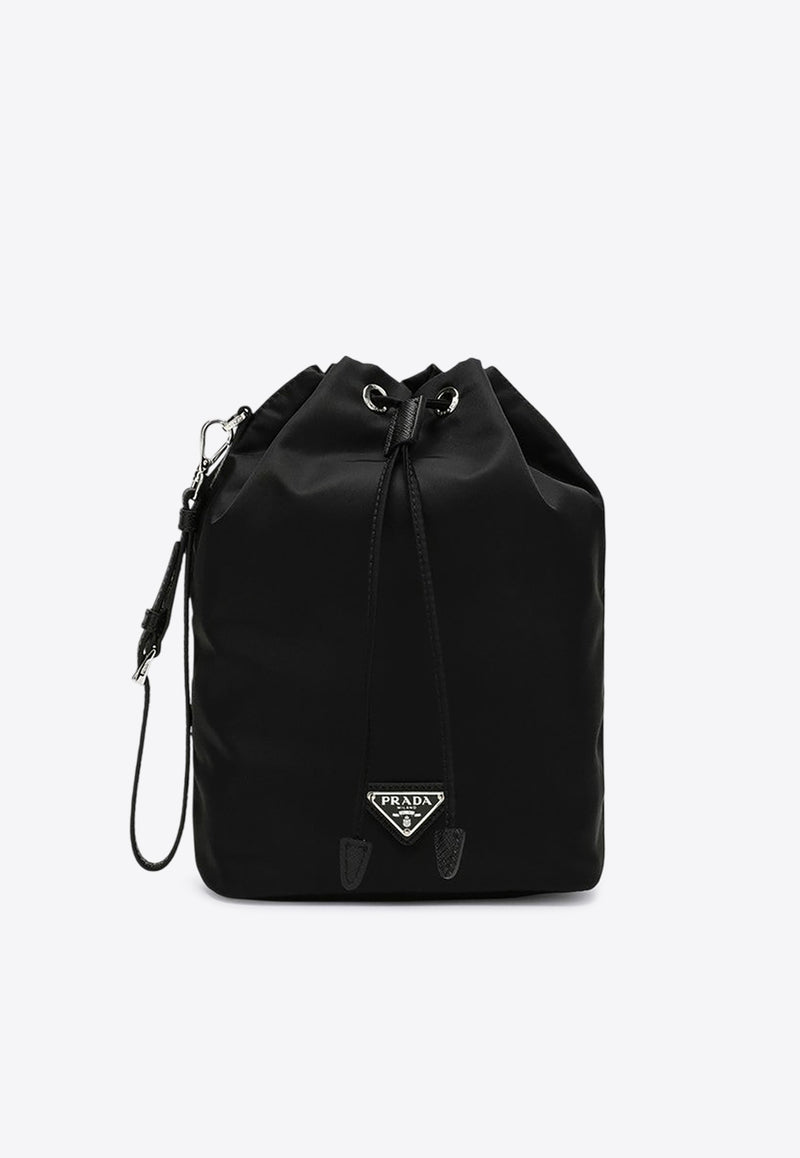 Prada Triangle Logo Nylon Bucket Bag Black 1NS369R067/Q_PRADA-F0002