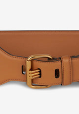 Etro Logo Buckle Leather Belt Camel 1P063-2213 0151