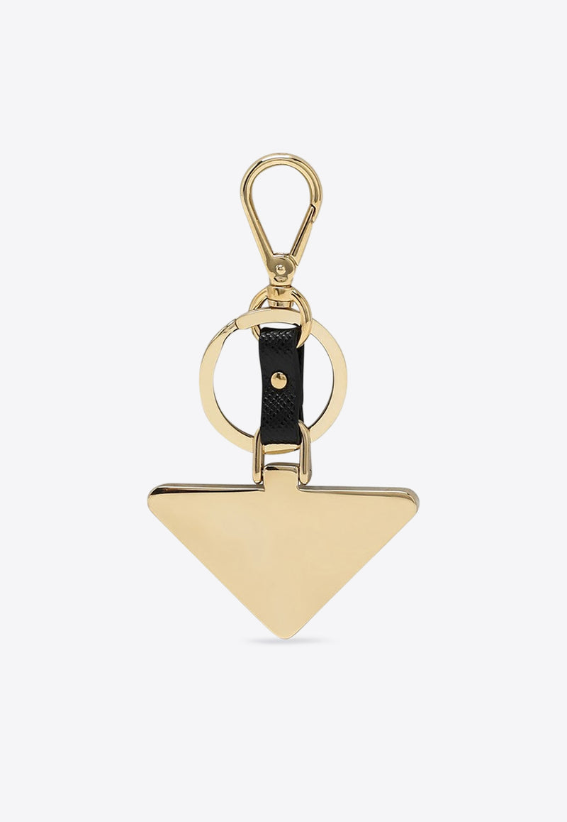 Prada Logo Triangle Metal and Leather Key-Ring Black 1PP128053/Q_PRADA-F0002