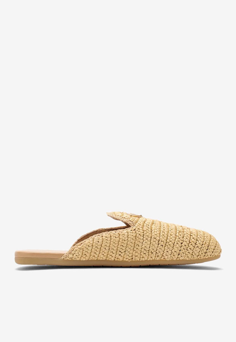 Prada Logo Appliqué Woven Crochet Flat Mules Beige 1S435N0052C2T/O_PRADA-F0018