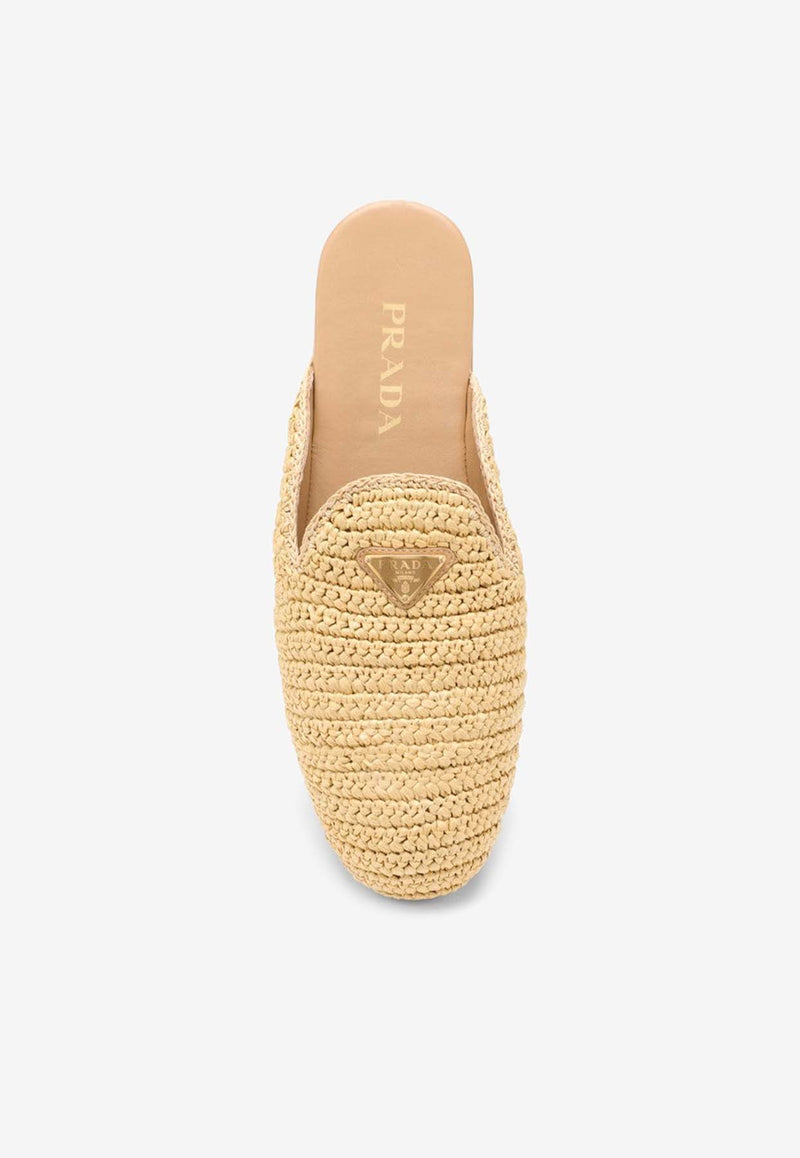 Prada Logo Appliqué Woven Crochet Flat Mules Beige 1S435N0052C2T/O_PRADA-F0018