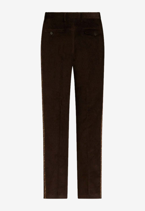 Etro Corduroy Pants with Floral-Band Brown 1W812-0123 0100