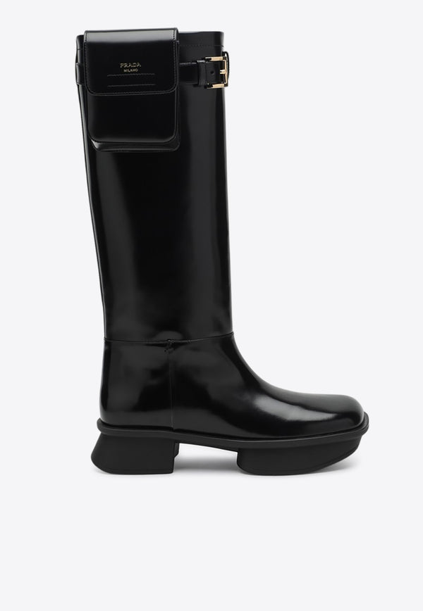 Prada Knee-High Leather Boots with Pouch Black 1W983N040055/Q_PRADA-F0002