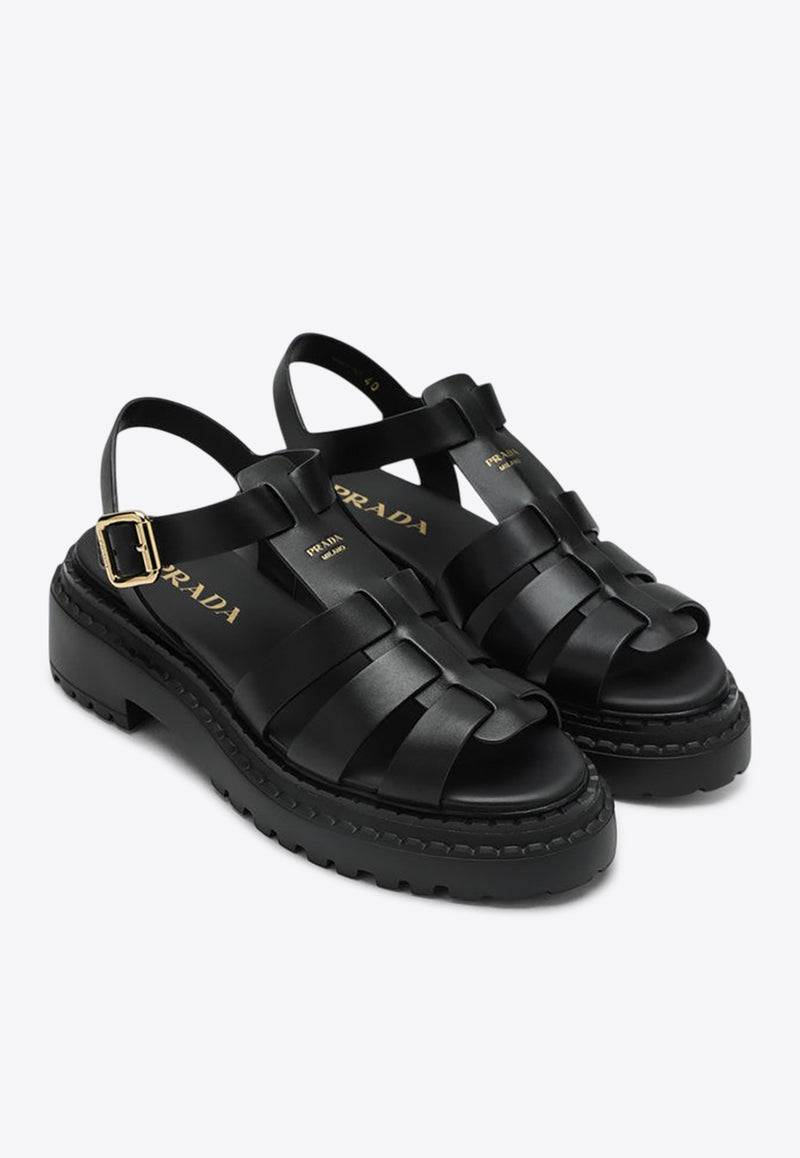 Prada Leather Cage Sandals Black 1X923N0557V6/Q_PRADA-F0002