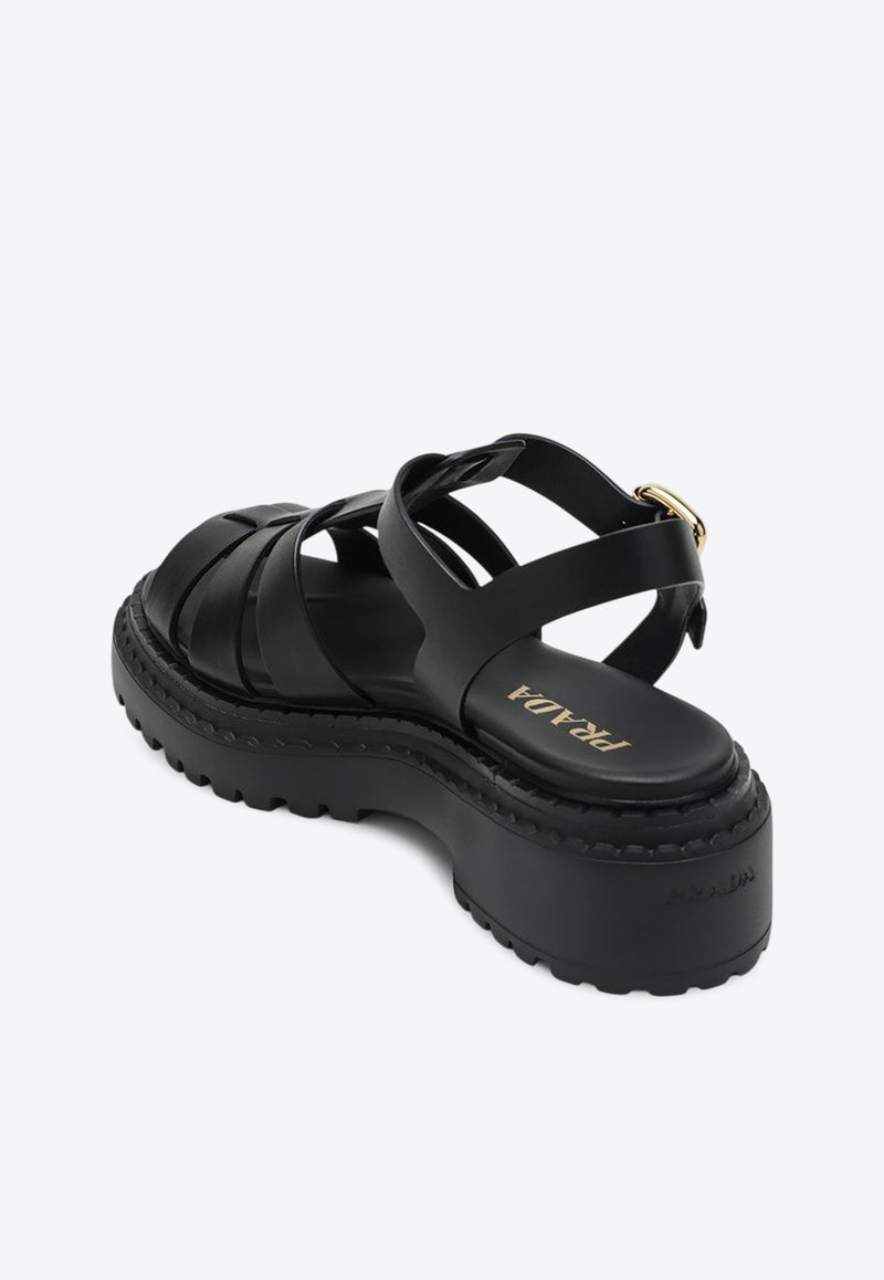 Prada Leather Cage Sandals Black 1X923N0557V6/Q_PRADA-F0002