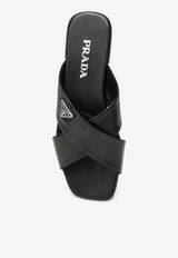 Prada Logo Plaque Leather Flat Sandals Black 1XX65901007I/O_PRADA-F0002