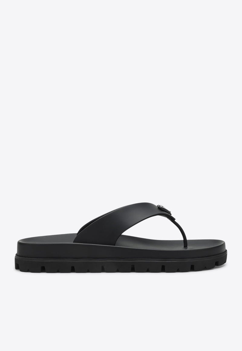 Prada Triangle Logo Rubber Flip-Flops Black 1Y420N0203LKK/Q_PRADA-F0002