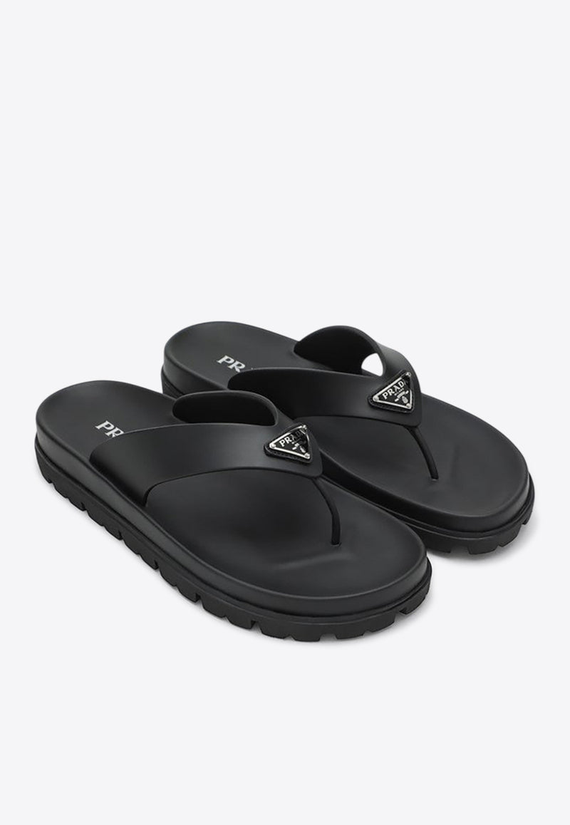 Prada Triangle Logo Rubber Flip-Flops Black 1Y420N0203LKK/Q_PRADA-F0002