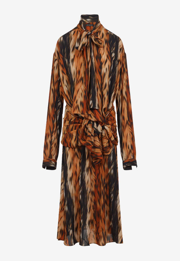 Knotted AI Fur Print Maxi Dress