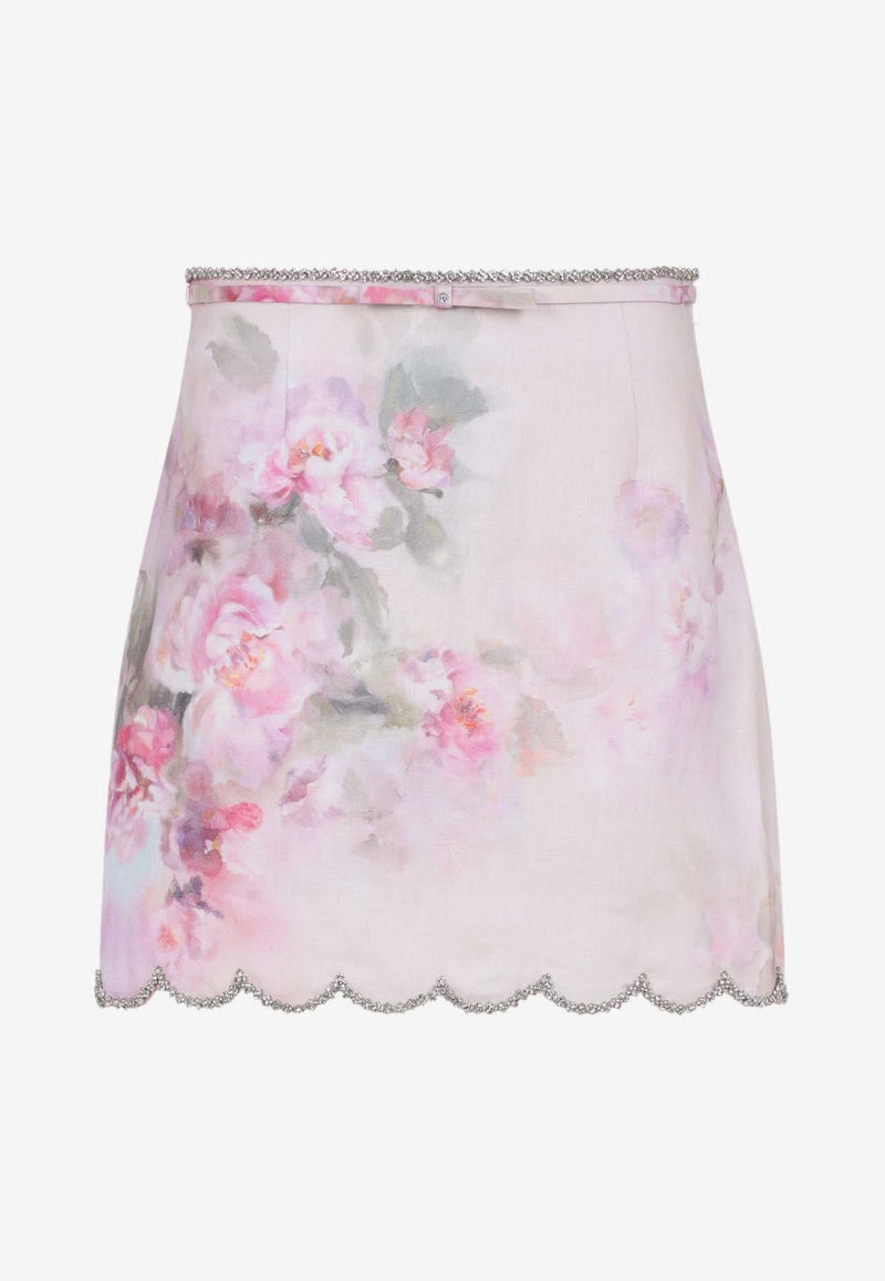 Crush Scalloped Floral Mini Skirt