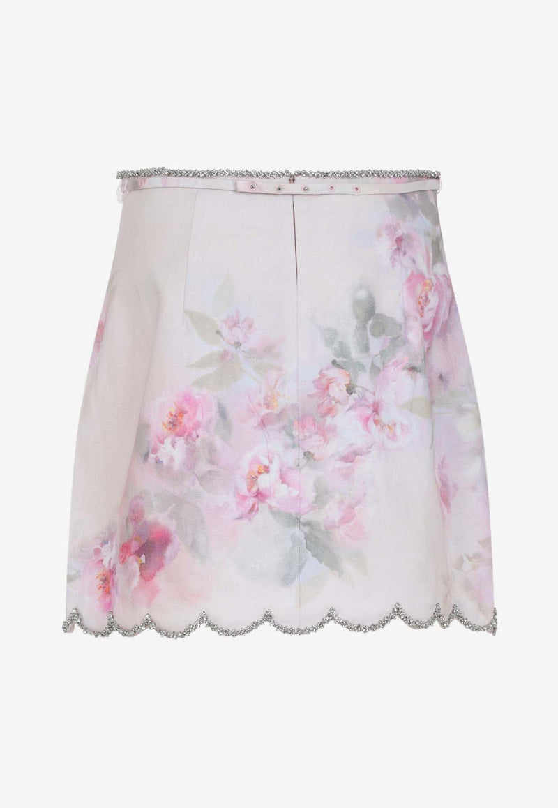 Crush Scalloped Floral Mini Skirt