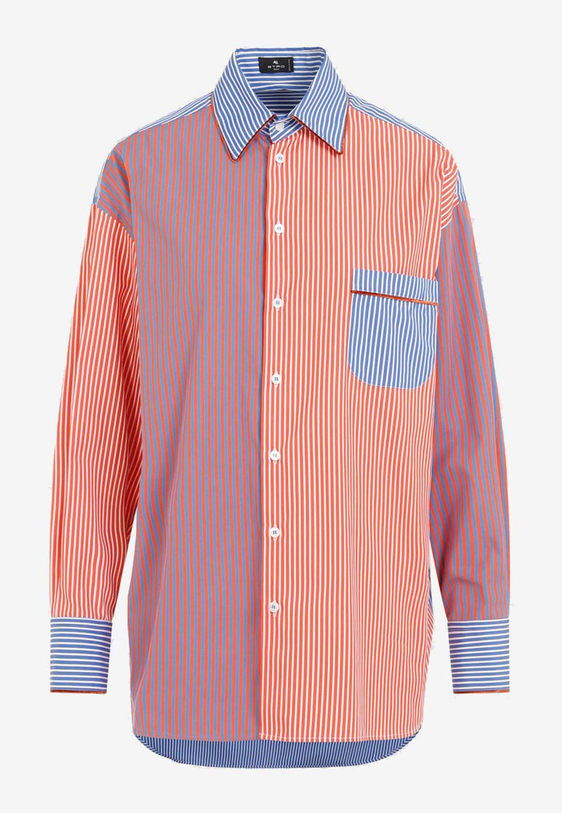 Paneled Striped Long-Sleeved T-shirt