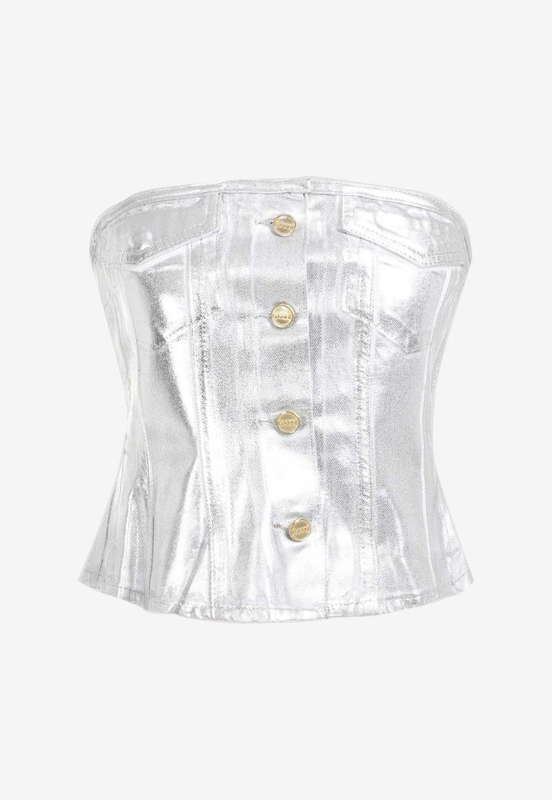 Foil Corsage Strapless Denim Top