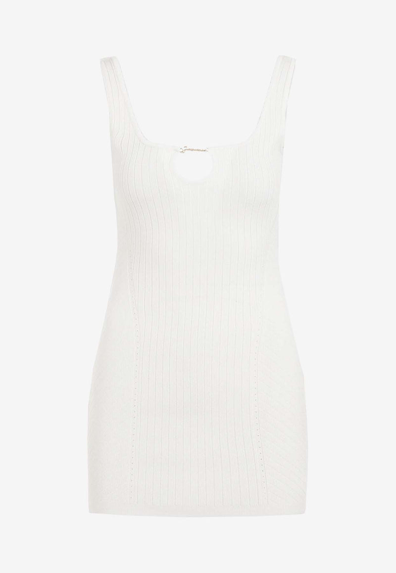 Cut-Out Logo-Plaque Rib Mini Dress