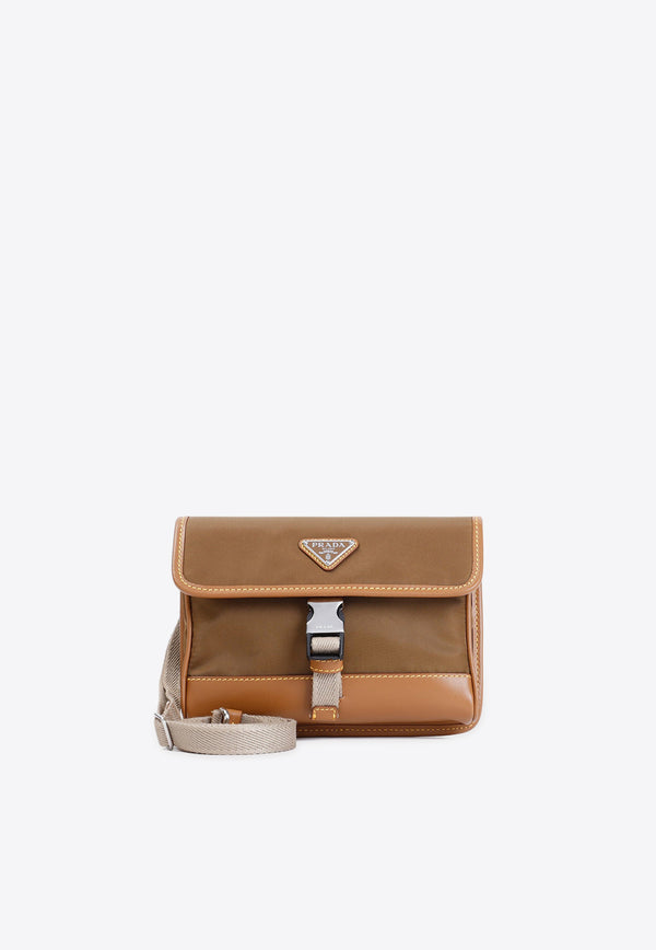 Triangle Logo Leather-Trimmed Messenger Bag